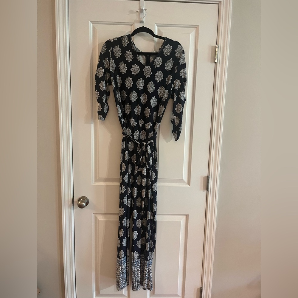 Navy and White Jumpsuit with Dolman Sleeves